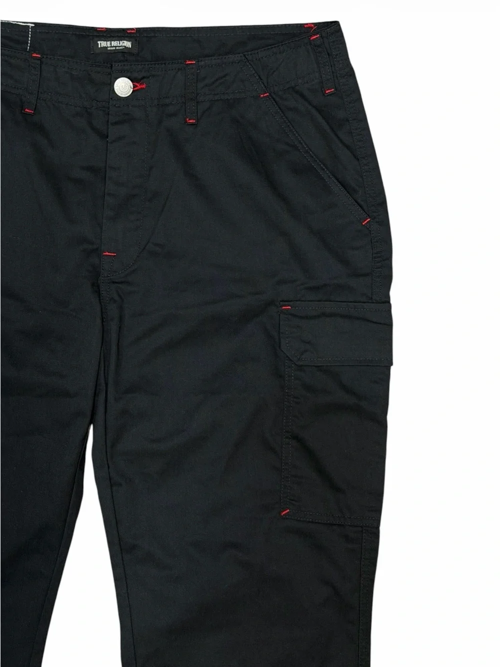 NWT True Religion Baggy Cargo Pants Black Red Horseshoe Mens Size 36